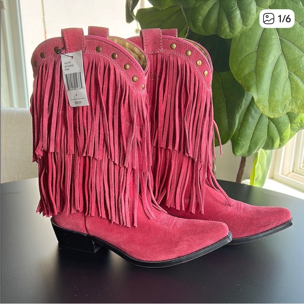 Fringe Suede Western Boots - Pink